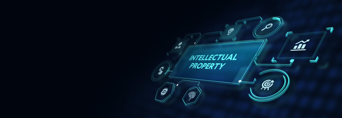 The concept of business, technology, the Internet and the network. virtual screen of the future and sees the inscription: Intellectual property 3d illustration