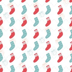 Holiday Seamless Pattern with Red Green Christmas Stocking Vector Graphic
