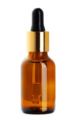 Brown plastic, glass bottle for cosmetics isolated on white