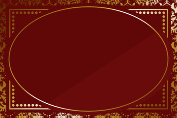 高級感のあるダマスク柄と円形の背景　横位置　レッド＆ゴールド