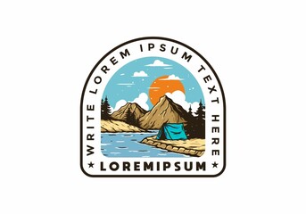 Mountain lake camping illustration drawing