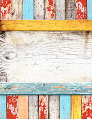Vertical retro background with old wooden planks of different colors