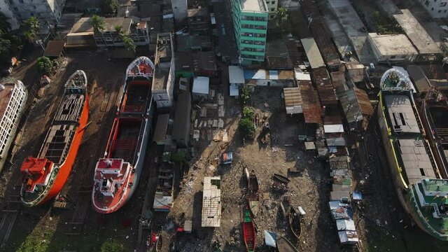 Illegal dockyard along the Buriganga river in Dhaka, Bangladesh