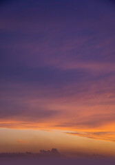 Beautiful view of sky with clouds at sunrise. Partly cloudy. Colorful sunset. Natural sky background texture, beautiful color.