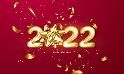 2022 happy new year red background and christmas themed celebration party banner and card