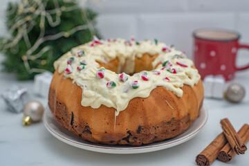 christmas bundt cake with candy cane
