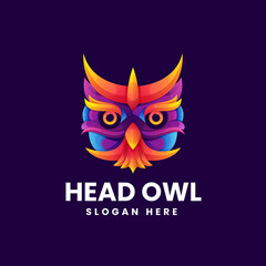 Vector Logo Illustration Head Owl Gradient Colorful Style.