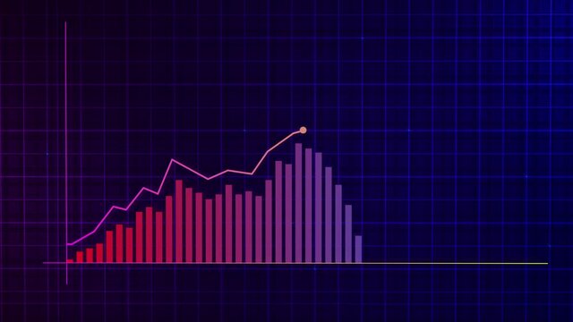 Growing line graph of a digital income growth chart made in a technological style on a high-tech grid background. Concept for presentations, advertising and showing profitability and statistics
