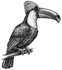 black and white engrave isolated toucan illustration © Turaev