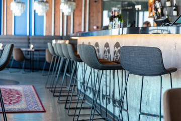Interior of a modern loft-style bar