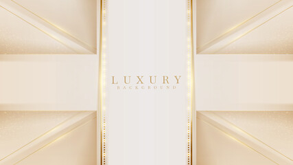Abstract luxury golden line on cream color background with light glitter effects elements.