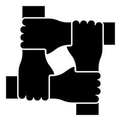 Four hands together concept teamwork united teamleading Arm interlocking with each other on wrist jointly collaboration icon black color vector illustration flat style image - 469232456