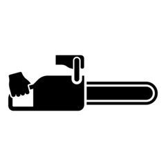 Chainsaw in hand lumberjack woodcutter icon black color vector illustration flat style image
