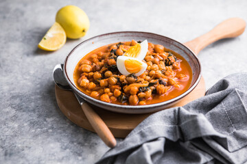 Potaje de vigilia - Chickpea stew with spinach and cod. Typical spanish food for Easter holidays.