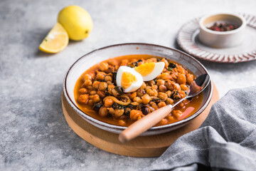 Potaje de vigilia - Chickpea stew with spinach and cod. Typical spanish food for Easter holidays.