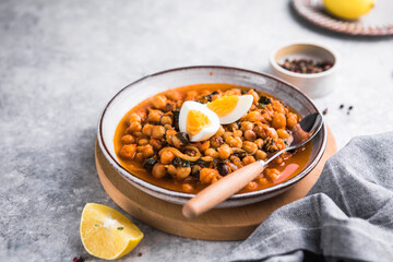 Potaje de vigilia - Chickpea stew with spinach and cod. Typical spanish food for Easter holidays.