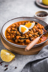 Potaje de vigilia - Chickpea stew with spinach and cod. Typical spanish food for Easter holidays.