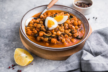 Potaje de vigilia - Chickpea stew with spinach and cod. Typical spanish food for Easter holidays.