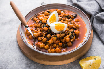 Potaje de vigilia - Chickpea stew with spinach and cod. Typical spanish food for Easter holidays.