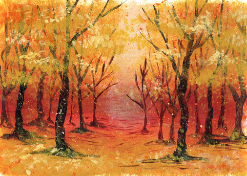painting illustration of  park outumn