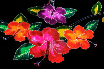 Colorful Tropical Floral Hibiscus Tahitian Cloth Moorea Tahiti