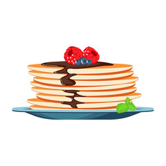 Stack of fresh pancakes with shockolad and fruits