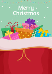 Merry Christmas card. Santa bag. Winter card design illustration for greetings, invitation, flyer, brochur. New year gift