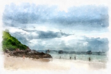 Naklejka na ściany i meble beach sand watercolor style illustration impressionist painting.