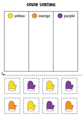 Sort mittens by colors. Learning colors for children.