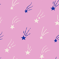 Fototapeta na wymiar Seamless vector stars pattern. Starry pink background. For fabric, textile, wrapping, cover etc.