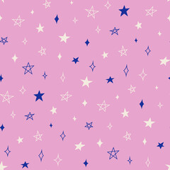 Fototapeta na wymiar Seamless vector stars pattern. Starry pink background. For fabric, textile, wrapping, cover etc.