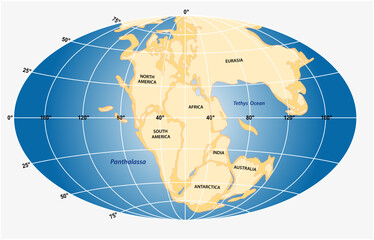 Vector graphic of the land mass of the supercontinent Pangea - 469235070