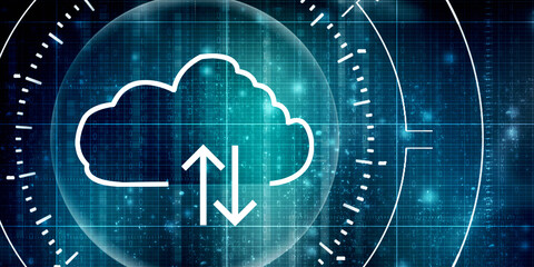 

2d illustration uploading downloading arrow with cloud 