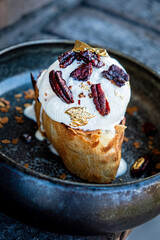 winter dessert with pecan and ice cream