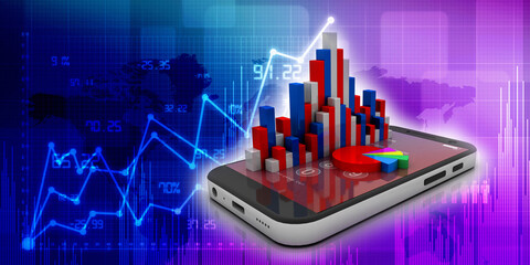 3d rendering Stock market online business concept. business Graph on mobile
