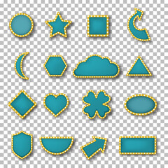 Realistic illuminated signboard set. Empty retro neon sign, vintage billboard, light banner