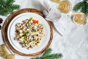 Olivier Salad Recipe, Russian Potato Salad, traditional dish for New Year © rome2015