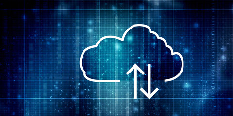 

2d illustration uploading downloading arrow with cloud 