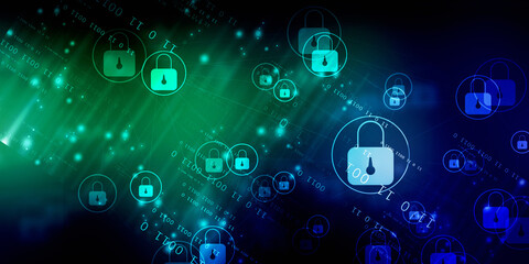 2d illustration Safety concept: Closed Padlock on digital background
