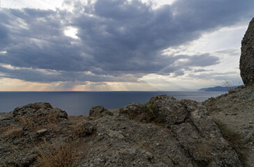 Fototapeta na wymiar The rays of the sun over the sea. Crimea.