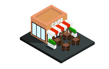 Street cafe in isometric view on a white background