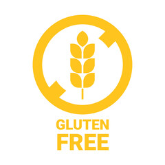 Gluten free icon, grain diet. Crossed out plate with ear of wheat. Healthy food, safe product for celiac disease. Health care. Vector illustration