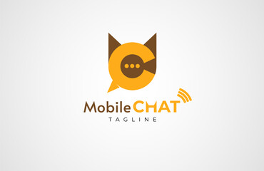 Chat Logo, Chat logo, MC letters combined with Chat icon form a unique cat head , usable for brand and company logo, vector illustration