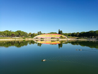 Fototapeta premium park of the crosses in Madrid with the colors of the flag, unofficial of Spain
