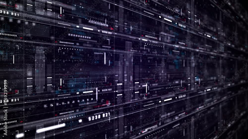 Aufkleber digital cyberspace futuristic, digital data matrix flowing, 5g high-speed connection data analysis p