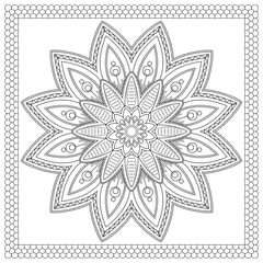 Vector coloring. Geometric floral pattern in an openwork frame. Contour drawing on a white background.