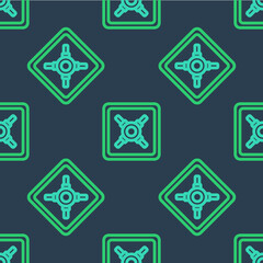 Line Safe icon isolated seamless pattern on blue background. The door safe a bank vault with a combination lock. Reliable Data Protection. Vector
