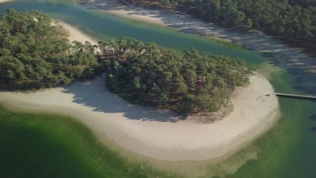 Aerial drone view of the tropical paradise recreational place the Henschotermeer in the Netherlands, Europe.