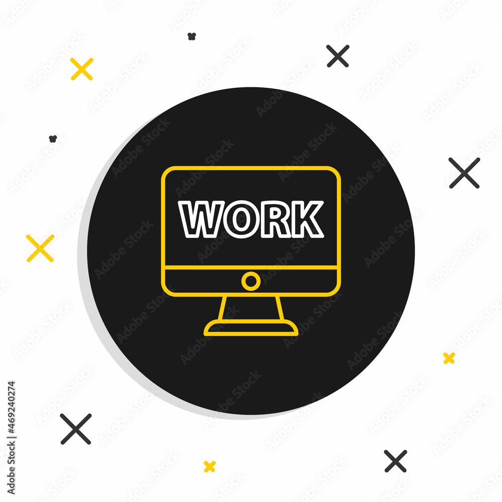 Poster line computer monitor with text work icon isolated on white background. colorful outline concept. ve