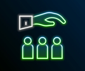 Glowing neon line Boss with employee icon isolated on black background. Colorful outline concept. Vector